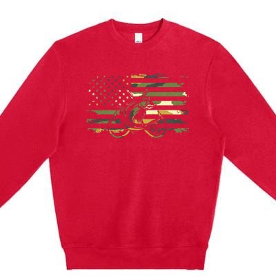 American Flag Camouflage Fishing Premium Crewneck Sweatshirt