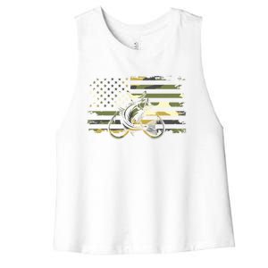 American Flag Camouflage Fishing Gift Fishing Gift Women's Racerback Cropped Tank