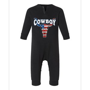 American Flag Cow Skull 4th Of July Rodeo Western Cow Great Gift Infant Fleece One Piece