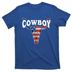 American Flag Cow Skull 4th Of July Rodeo Western Cow Great Gift T-Shirt