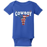 American Flag Cow Skull 4th Of July Rodeo Western Cow Great Gift Baby Bodysuit