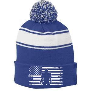 American Football Cute Gift Football Cute Gift Stripe Pom Pom Beanie