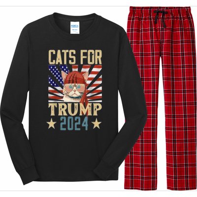 American Flag Cat For Trump 2024 Gifft Long Sleeve Pajama Set