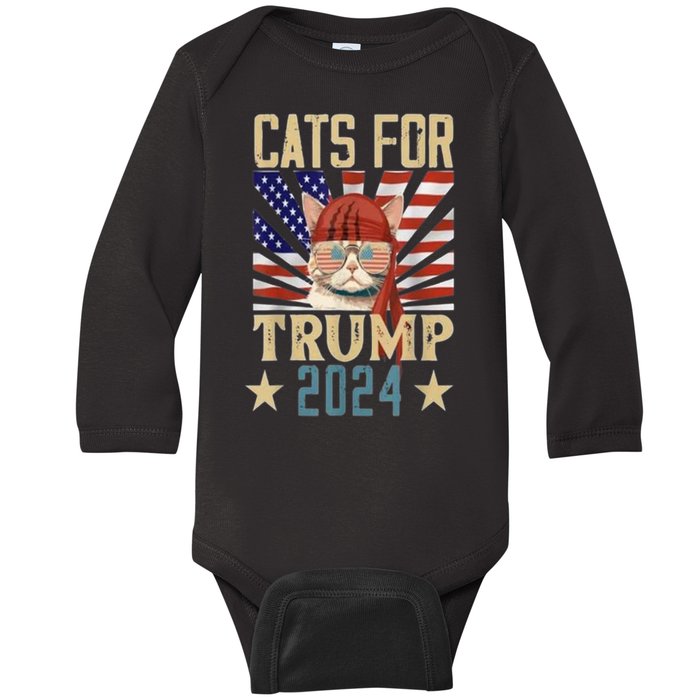 American Flag Cat For Trump 2024 Gifft Baby Long Sleeve Bodysuit