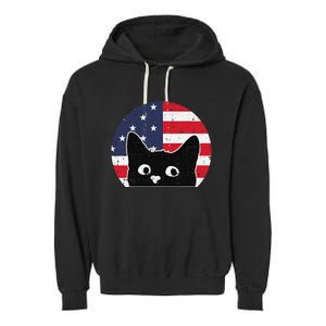 American Flag Cat 4th Of July Kitten Patriotic Pet Lover Garment-Dyed Fleece Hoodie