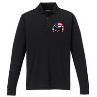 American Flag Cat 4th Of July Kitten Patriotic Pet Lover Performance Long Sleeve Polo