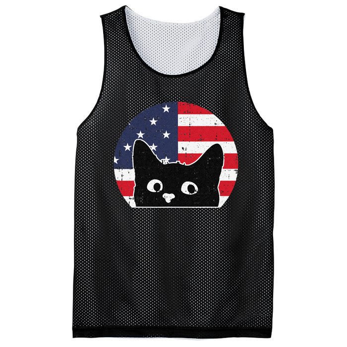 American Flag Cat 4th Of July Kitten Patriotic Pet Lover Mesh Reversible Basketball Jersey Tank