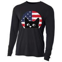 American Flag Cat 4th Of July Kitten Patriotic Pet Lover Cooling Performance Long Sleeve Crew