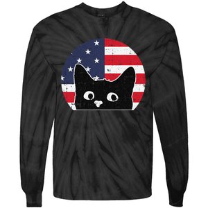 American Flag Cat 4th Of July Kitten Patriotic Pet Lover Tie-Dye Long Sleeve Shirt