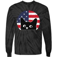 American Flag Cat 4th Of July Kitten Patriotic Pet Lover Tie-Dye Long Sleeve Shirt