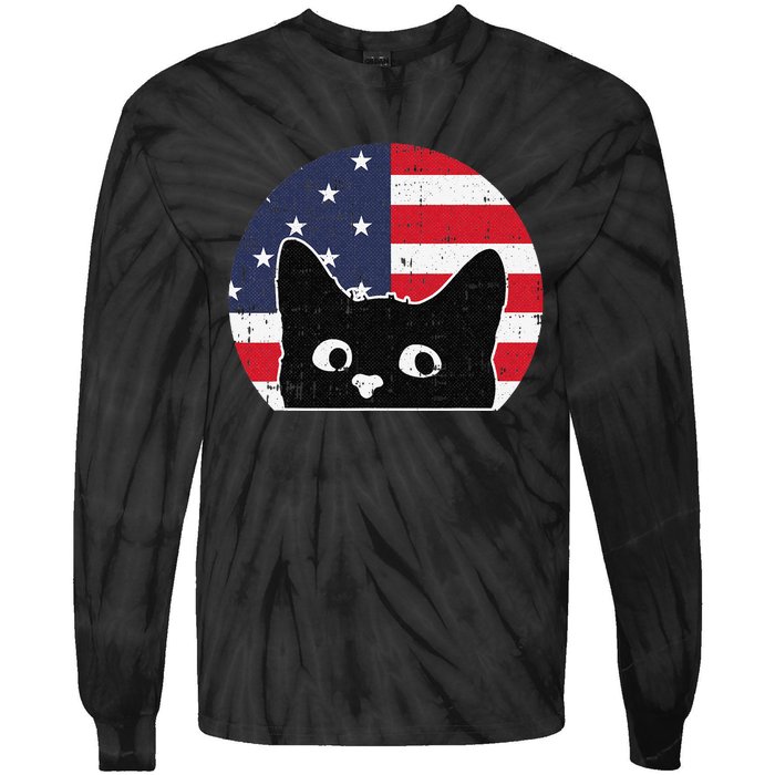 American Flag Cat 4th Of July Kitten Patriotic Pet Lover Tie-Dye Long Sleeve Shirt