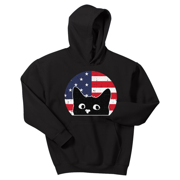 American Flag Cat 4th Of July Kitten Patriotic Pet Lover Kids Hoodie