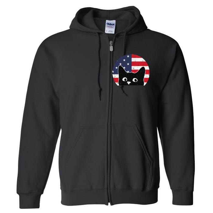 American Flag Cat 4th Of July Kitten Patriotic Pet Lover Full Zip Hoodie