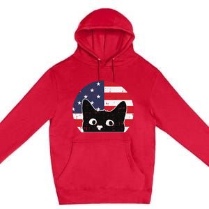 American Flag Cat 4th Of July Kitten Patriotic Pet Lover Premium Pullover Hoodie