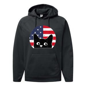 American Flag Cat 4th Of July Kitten Patriotic Pet Lover Performance Fleece Hoodie