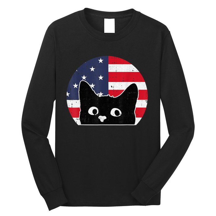 American Flag Cat 4th Of July Kitten Patriotic Pet Lover Long Sleeve Shirt