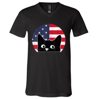 American Flag Cat 4th Of July Kitten Patriotic Pet Lover V-Neck T-Shirt