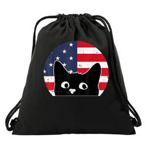 American Flag Cat 4th Of July Kitten Patriotic Pet Lover Drawstring Bag