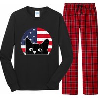 American Flag Cat 4th Of July Kitten Patriotic Pet Lover Long Sleeve Pajama Set