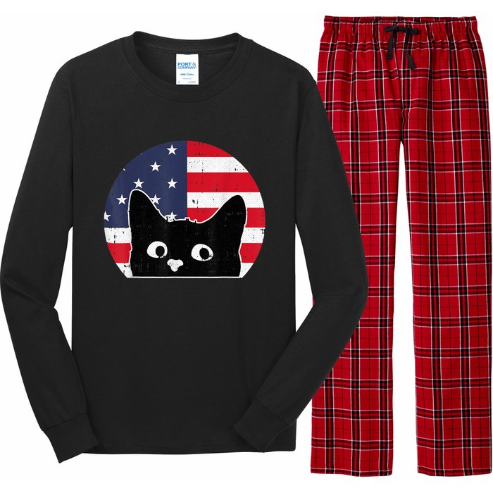 American Flag Cat 4th Of July Kitten Patriotic Pet Lover Long Sleeve Pajama Set