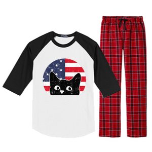 American Flag Cat 4th Of July Kitten Patriotic Pet Lover Raglan Sleeve Pajama Set