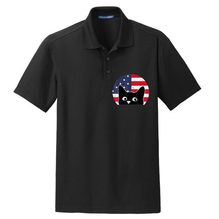 American Flag Cat 4th Of July Kitten Patriotic Pet Lover Dry Zone Grid Polo