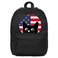 American Flag Cat 4th Of July Kitten Patriotic Pet Lover 16 in Basic Backpack