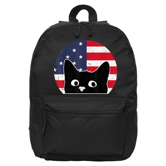 American Flag Cat 4th Of July Kitten Patriotic Pet Lover 16 in Basic Backpack