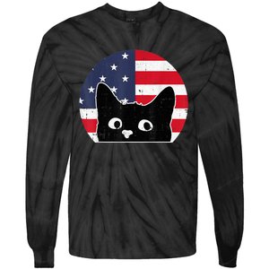 American Flag Cat 4th Of July Kitten Patriotic Pet Lover Tie-Dye Long Sleeve Shirt