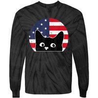 American Flag Cat 4th Of July Kitten Patriotic Pet Lover Tie-Dye Long Sleeve Shirt