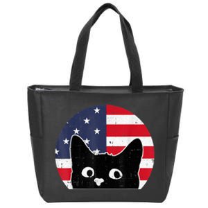 American Flag Cat 4th Of July Kitten Patriotic Pet Lover Zip Tote Bag