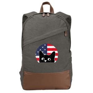 American Flag Cat 4th Of July Kitten Patriotic Pet Lover Cotton Canvas Backpack