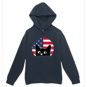 American Flag Cat 4th Of July Kitten Patriotic Pet Lover Urban Pullover Hoodie