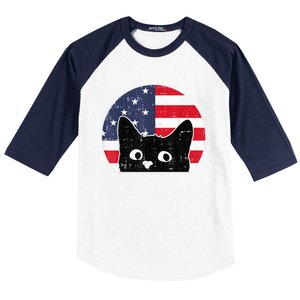 American Flag Cat 4th Of July Kitten Patriotic Pet Lover Baseball Sleeve Shirt