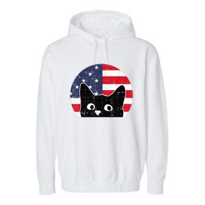 American Flag Cat 4th Of July Kitten Patriotic Pet Lover Garment-Dyed Fleece Hoodie