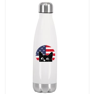 American Flag Cat 4th Of July Kitten Patriotic Pet Lover Stainless Steel Insulated Water Bottle