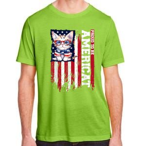 American Flag Cat 4th Of July Kitten Patriotic Pet Lover Pun Adult ChromaSoft Performance T-Shirt