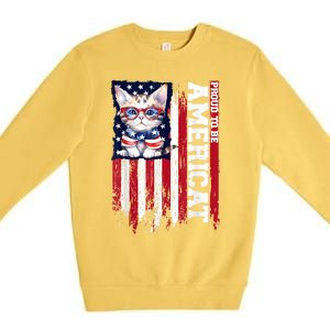 American Flag Cat 4th Of July Kitten Patriotic Pet Lover Pun Premium Crewneck Sweatshirt