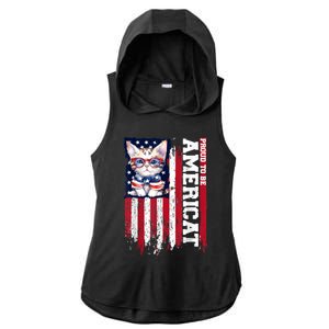 American Flag Cat 4th Of July Kitten Patriotic Pet Lover Pun Ladies PosiCharge Tri-Blend Wicking Draft Hoodie Tank