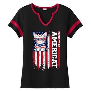 American Flag Cat 4th Of July Kitten Patriotic Pet Lover Pun Ladies Halftime Notch Neck Tee