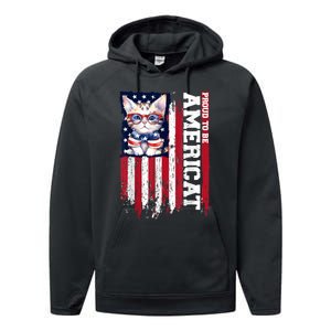 American Flag Cat 4th Of July Kitten Patriotic Pet Lover Pun Performance Fleece Hoodie