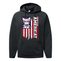 American Flag Cat 4th Of July Kitten Patriotic Pet Lover Pun Performance Fleece Hoodie