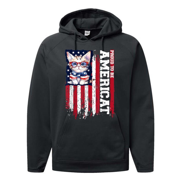 American Flag Cat 4th Of July Kitten Patriotic Pet Lover Pun Performance Fleece Hoodie