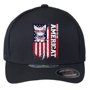 American Flag Cat 4th Of July Kitten Patriotic Pet Lover Pun Flexfit Unipanel Trucker Cap