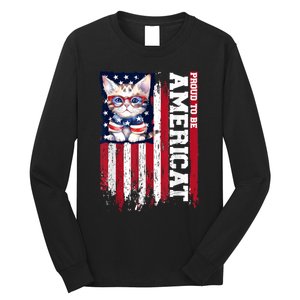 American Flag Cat 4th Of July Kitten Patriotic Pet Lover Pun Long Sleeve Shirt