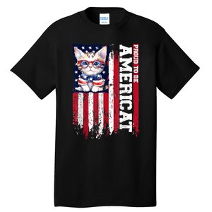 American Flag Cat 4th Of July Kitten Patriotic Pet Lover Pun Tall T-Shirt