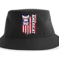 American Flag Cat 4th Of July Kitten Patriotic Pet Lover Pun Sustainable Bucket Hat