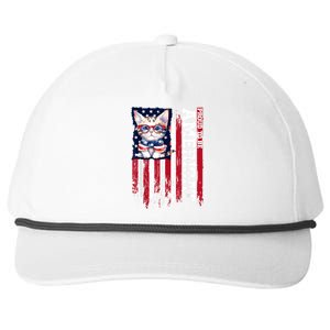 American Flag Cat 4th Of July Kitten Patriotic Pet Lover Pun Snapback Five-Panel Rope Hat