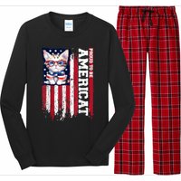 American Flag Cat 4th Of July Kitten Patriotic Pet Lover Pun Long Sleeve Pajama Set