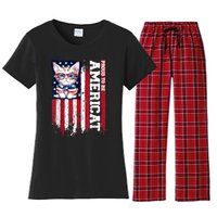 American Flag Cat 4th Of July Kitten Patriotic Pet Lover Pun Women's Flannel Pajama Set